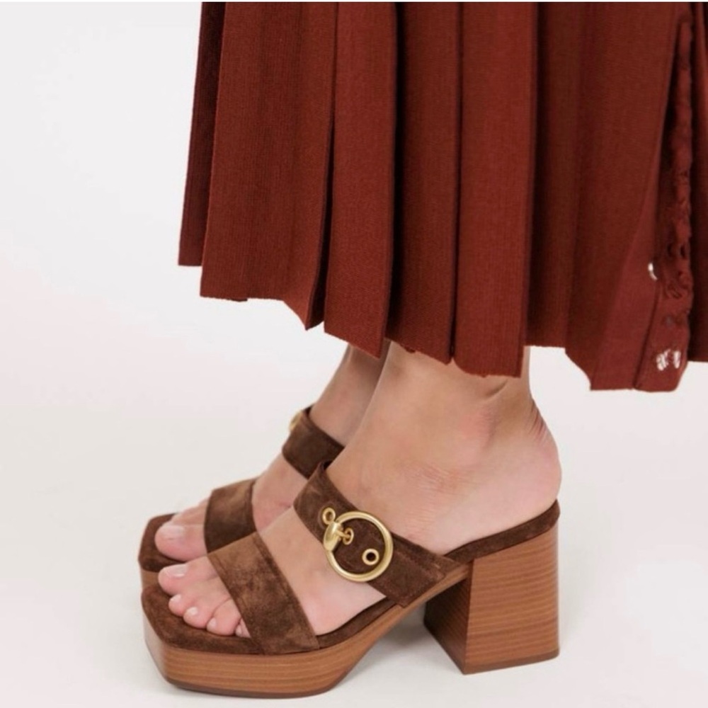 Gianvito Rossi $988 BNIB Suede Buckle Dual-Band Platform Slide Sandals